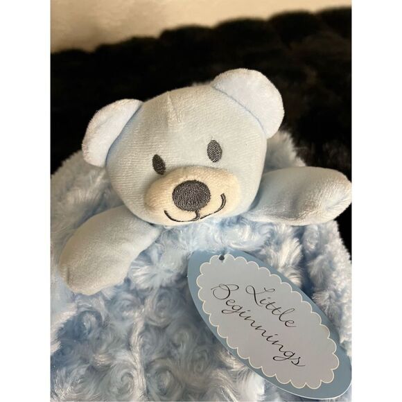 Little Beginnings Security Blanket Bear Blue Rosette Faux Fur Swirl Triangle NEW - Picture 3 of 4